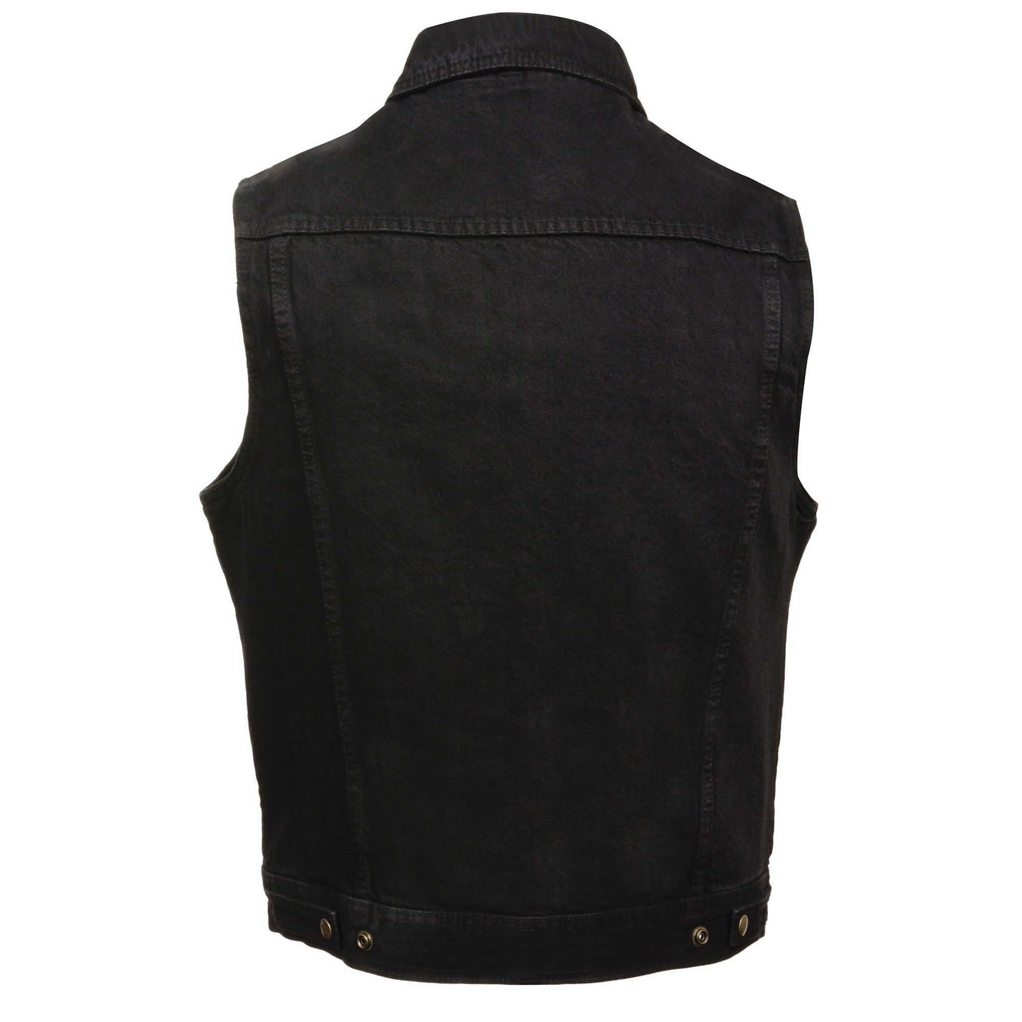 DM1331 Men's Black Denim Motorcycle Biker Riders Vest w/ Shirt Style Collar