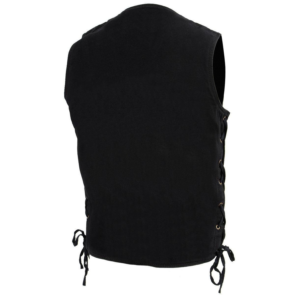 DM1360 Men's Classic Black Denim Motorcycle Biker Riders Vest w/ Adjustable Side Laces