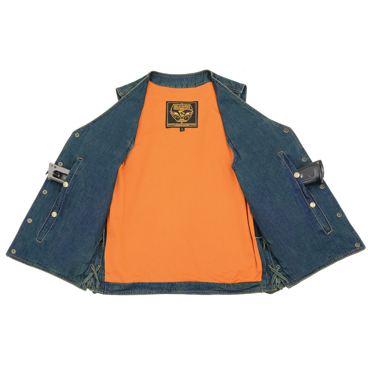 DM1360 Men's Classic Blue Denim Motorcycle Biker Riders Vest w/ Adjustable Side Laces