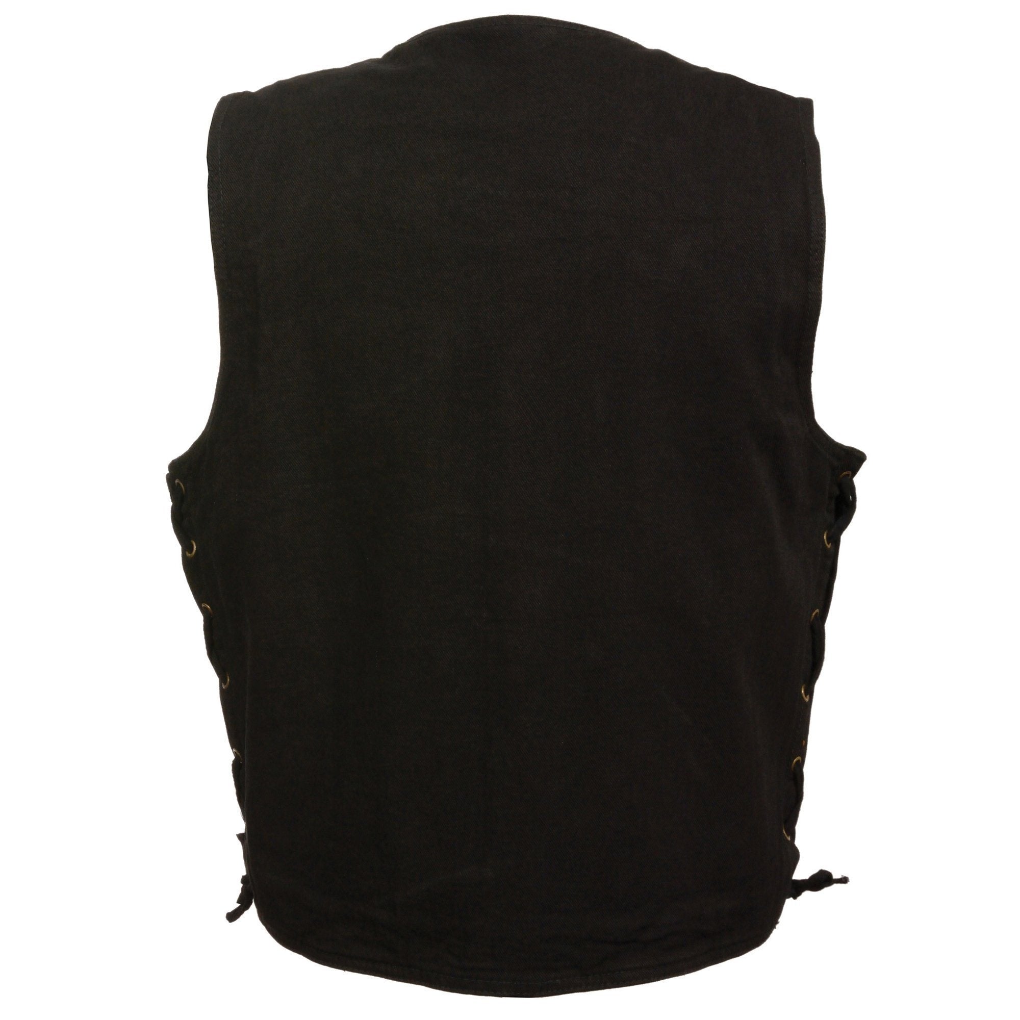 DM1360 Men's Classic Black Denim Motorcycle Biker Riders Vest w/ Adjustable Side Laces