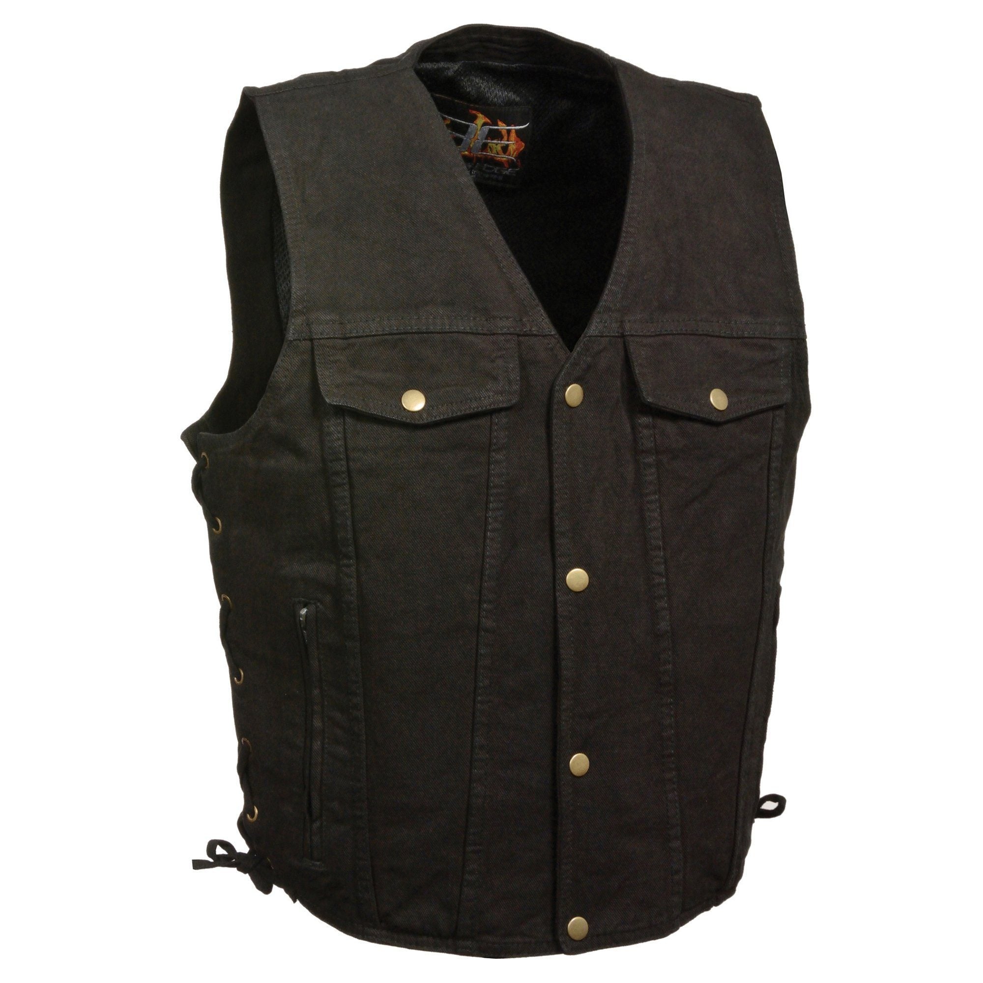 DM1360 Men's Classic Black Denim Motorcycle Biker Riders Vest w/ Adjustable Side Laces
