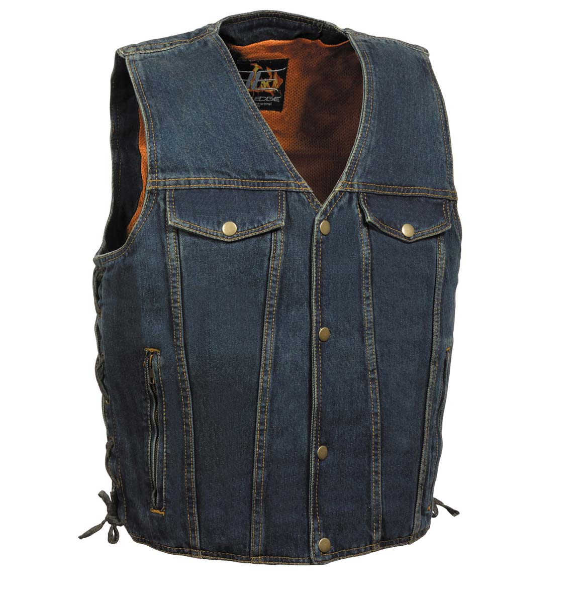 DM1360 Men's Classic Blue Denim Motorcycle Biker Riders Vest w/ Adjustable Side Laces