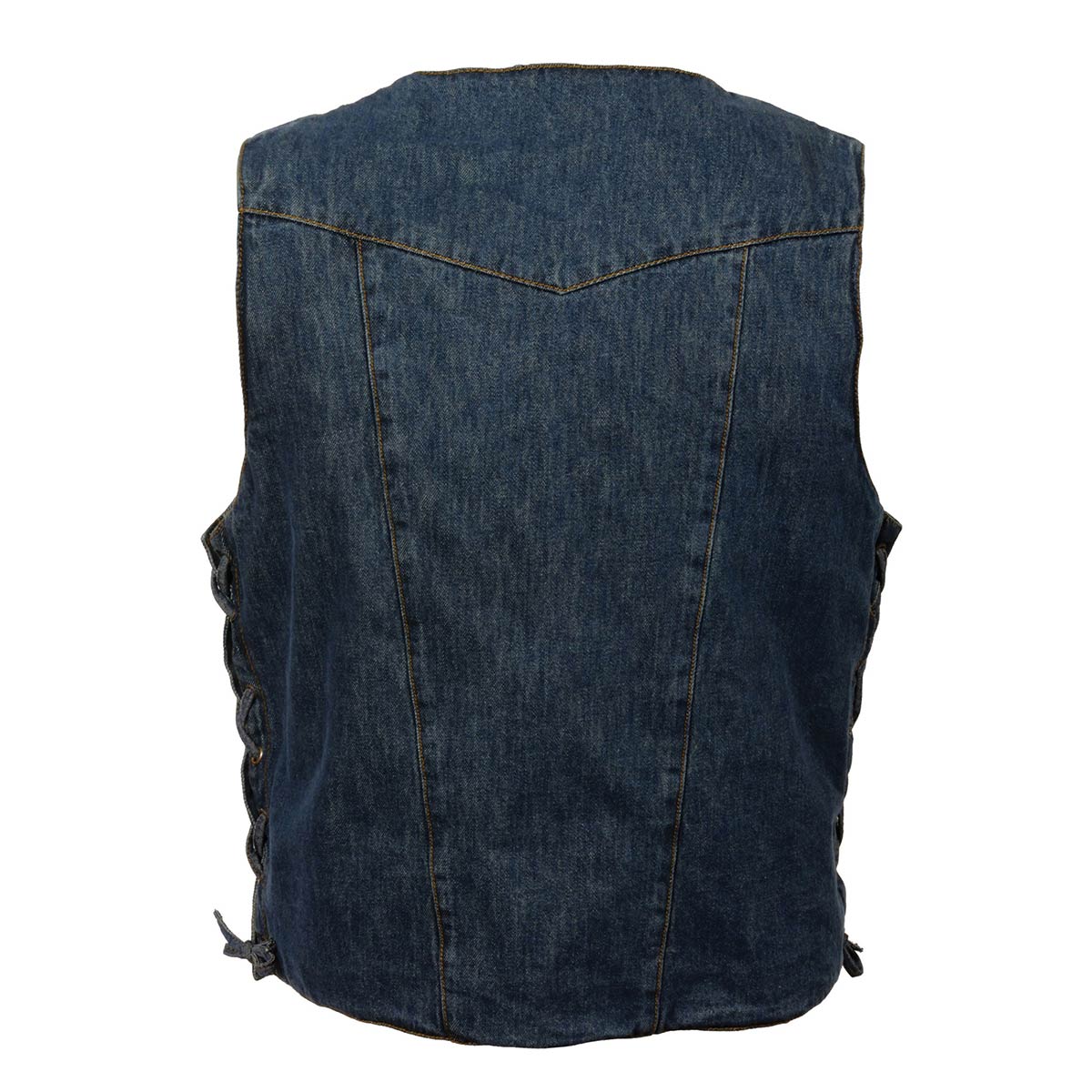 DM1989 Men's Blue Denim '10 Pocket' Motorcycle Bikers Rider Vest with Side Laces
