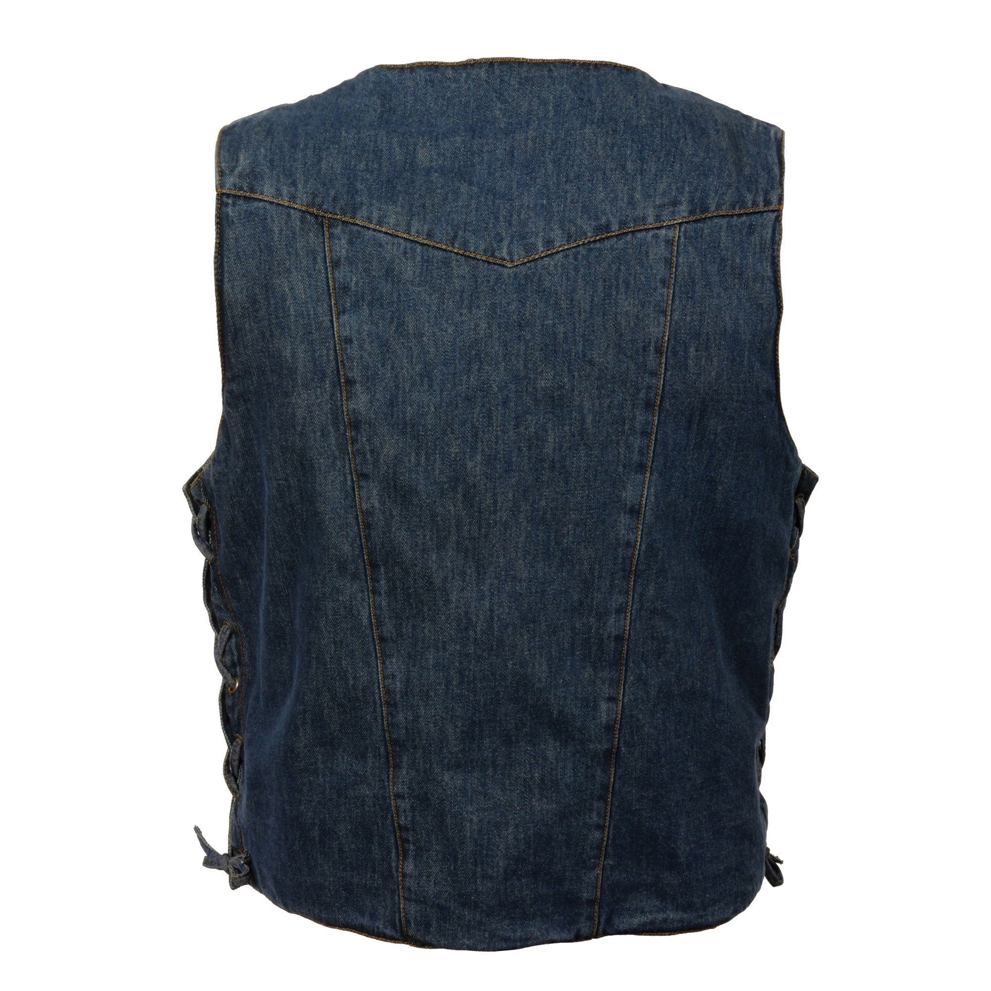 DM1989 Men's Blue Denim '10 Pocket' Motorcycle Bikers Rider Vest with Side Laces