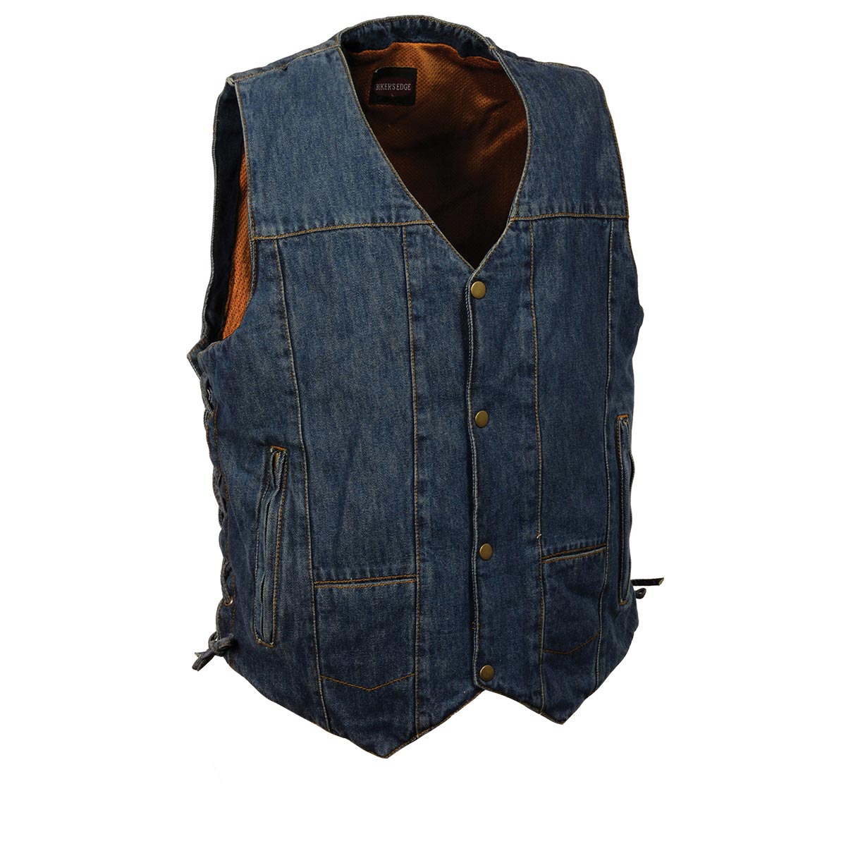 DM1989 Men's Blue Denim '10 Pocket' Motorcycle Bikers Rider Vest with Side Laces