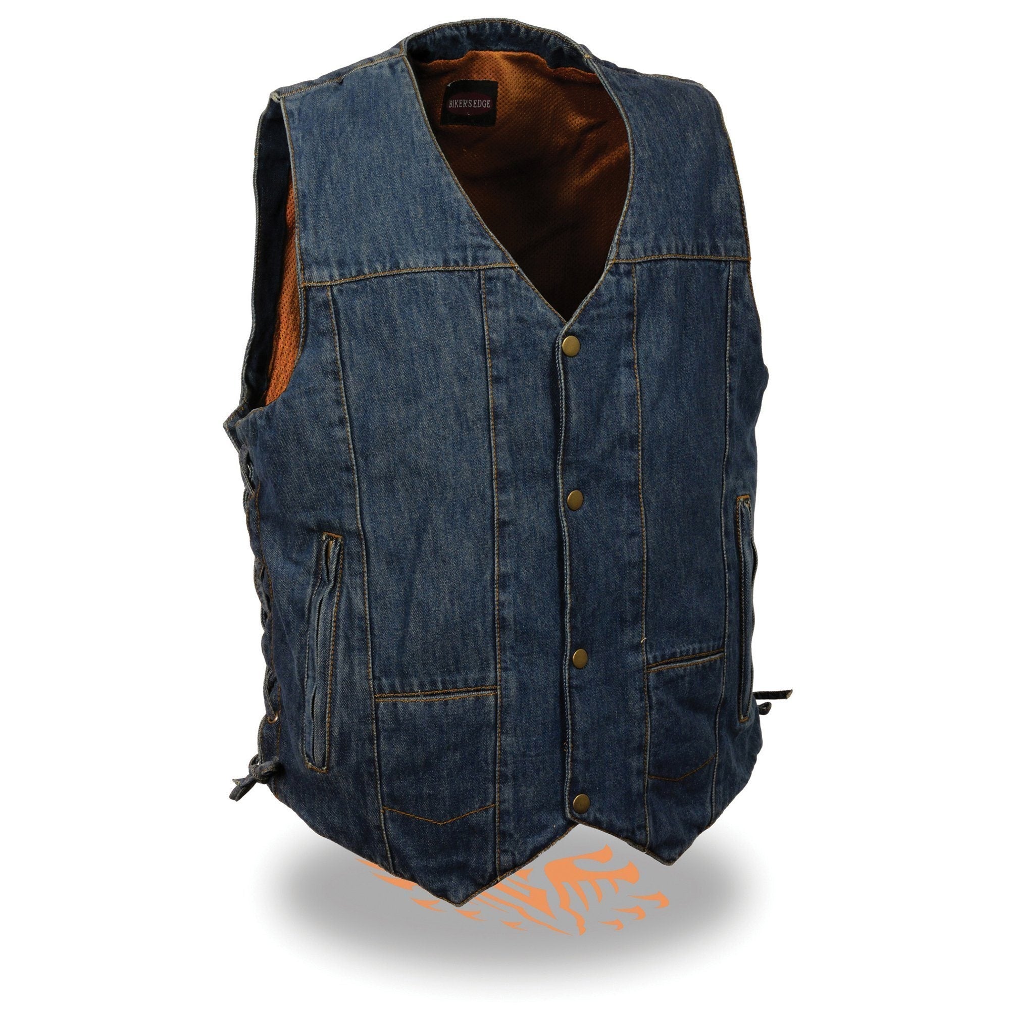 DM1989 Men's Blue Denim '10 Pocket' Motorcycle Bikers Rider Vest with Side Laces
