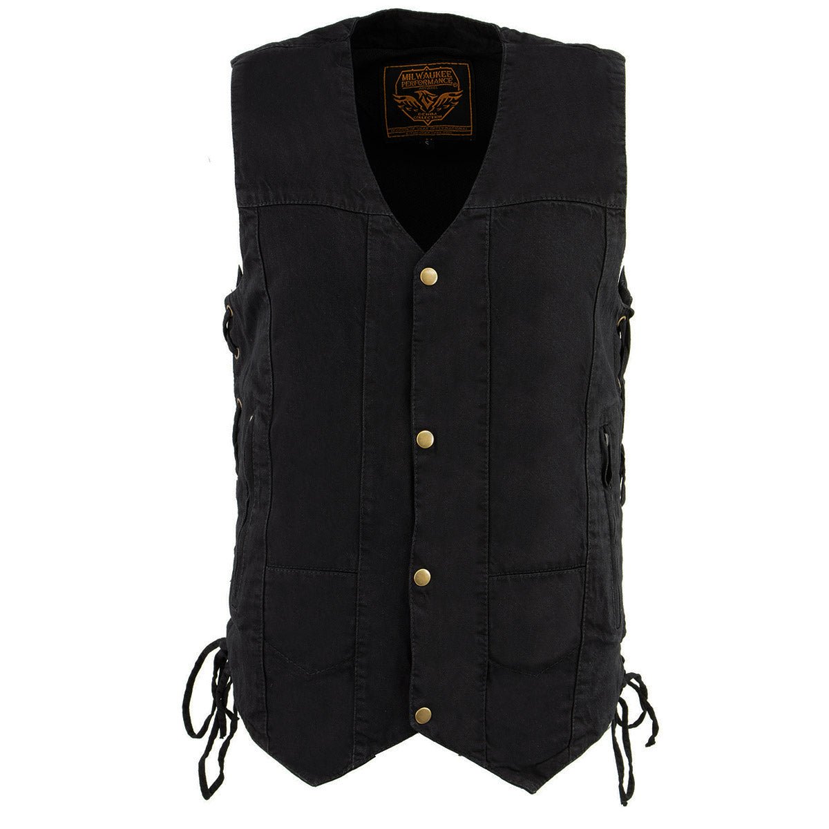 DM1990 Men's Black 10 Pocket Side Lace Denim Vest