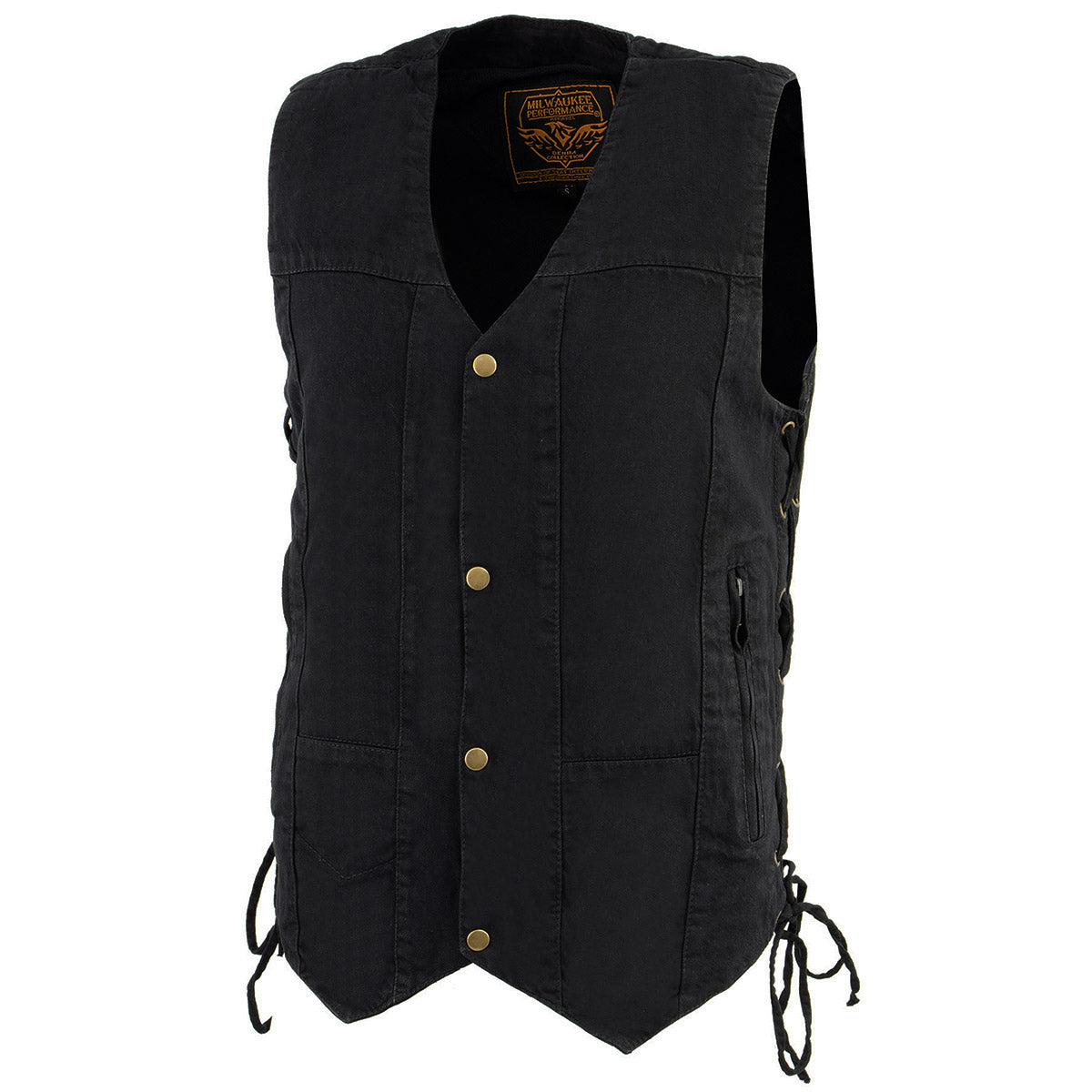 DM1990 Men's Black 10 Pocket Side Lace Denim Vest