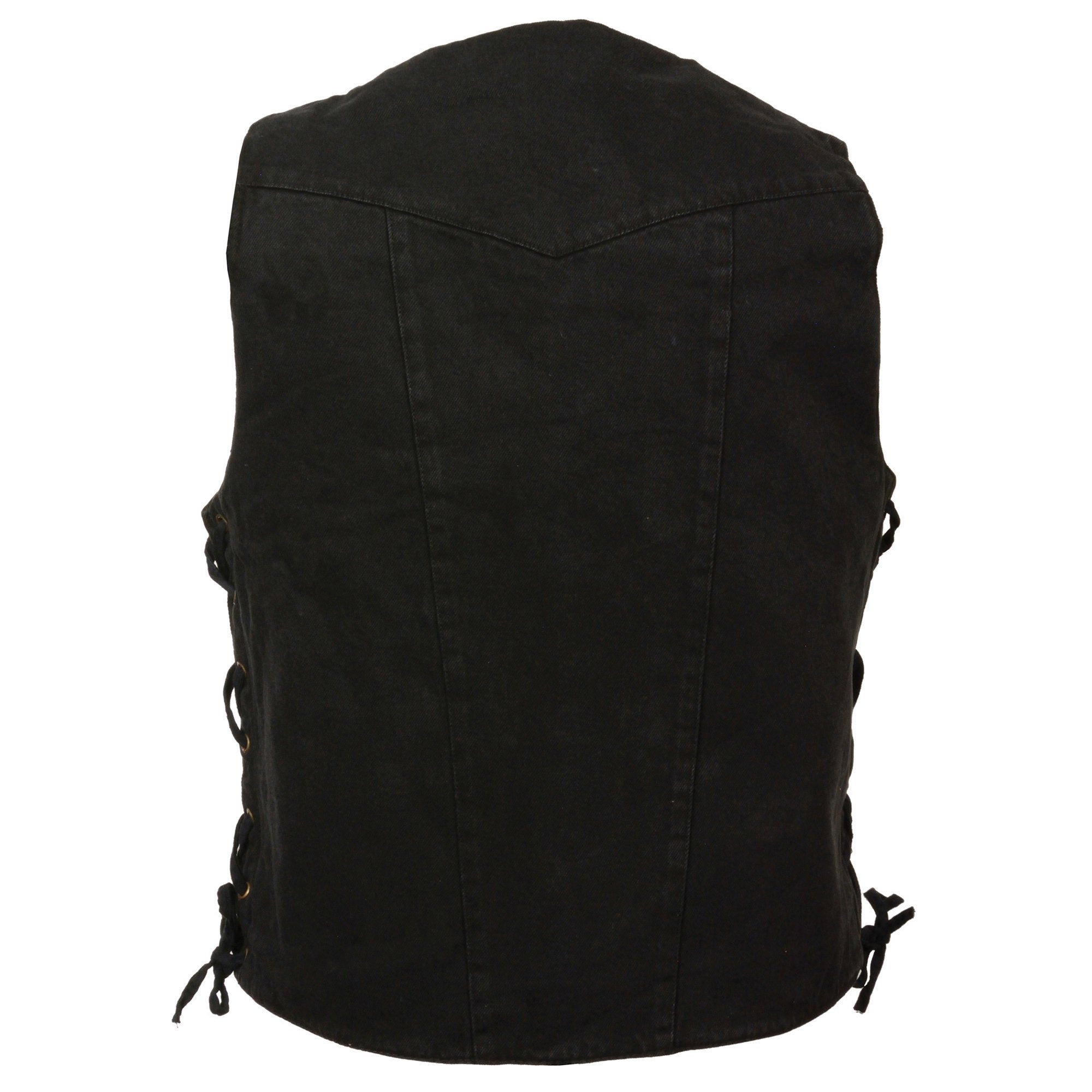 DM1990 Men's Black 10 Pocket Side Lace Denim Vest