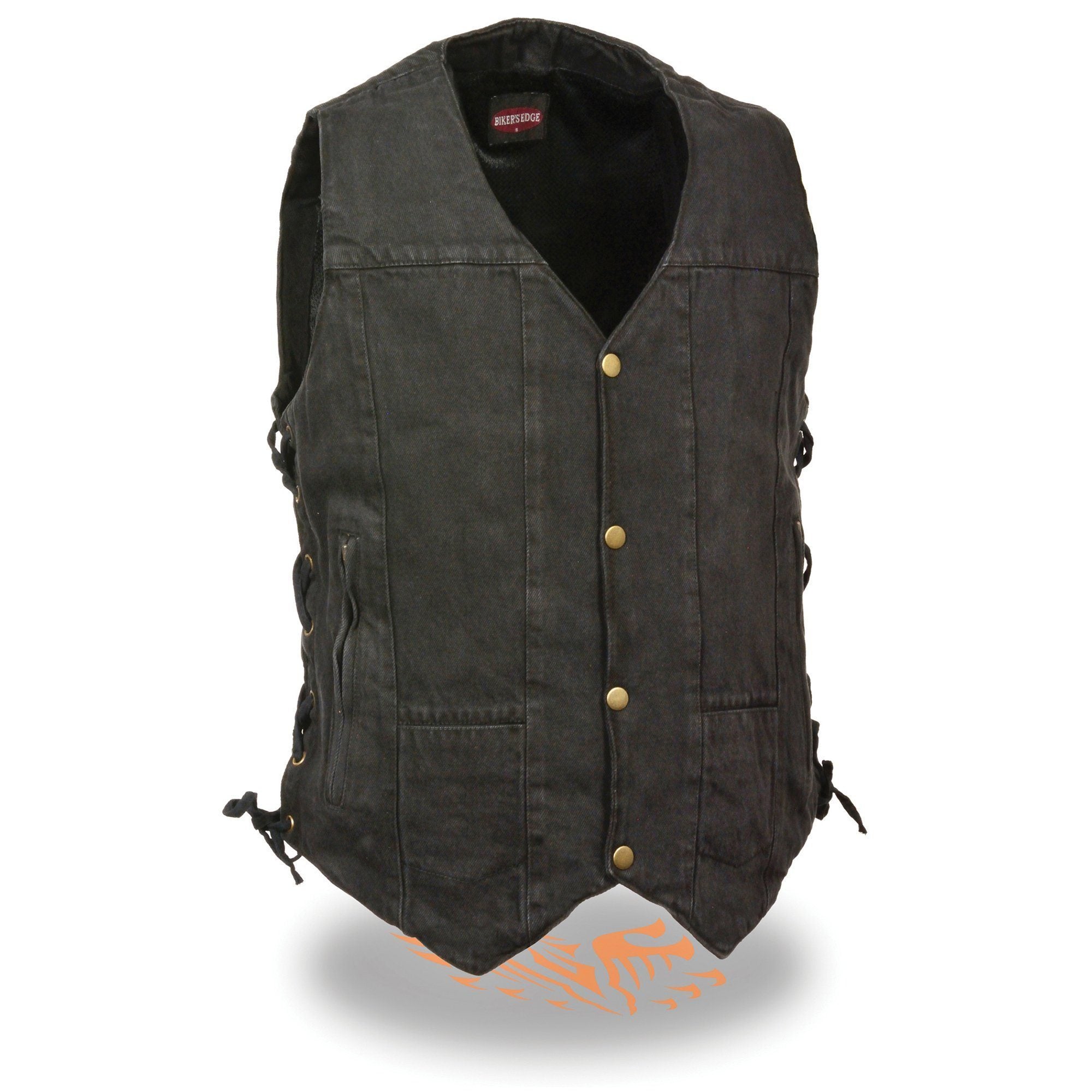 DM1990 Men's Black 10 Pocket Side Lace Denim Vest