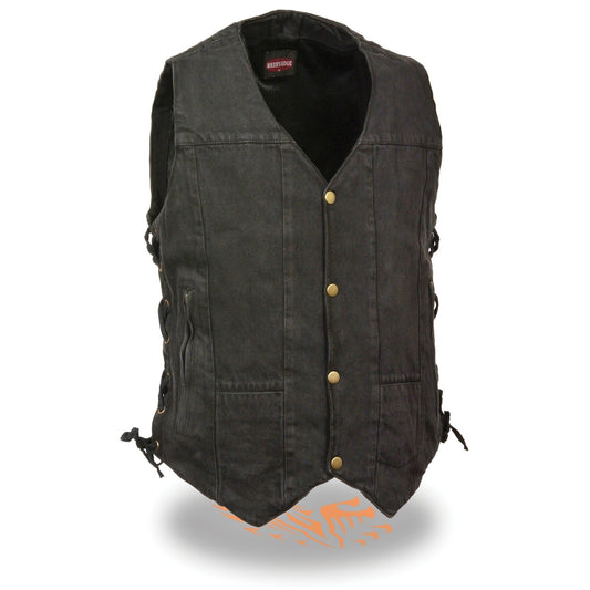 DM1990 Men's Black 10 Pocket Side Lace Denim Vest