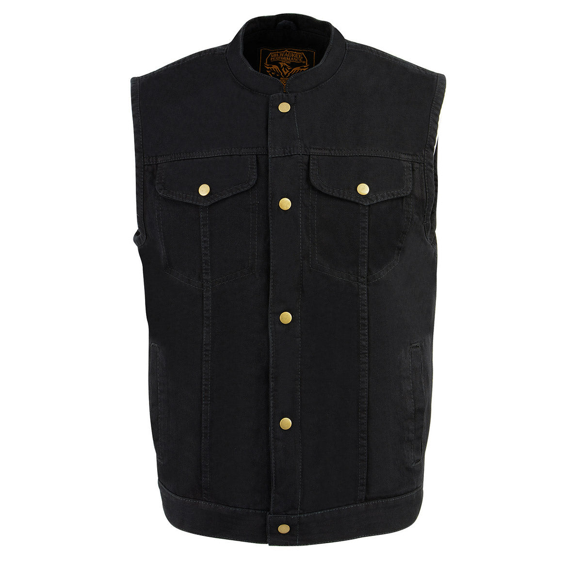 DM2238 Men's Classic Black Denim Club Style Vest with Snap Button Closure