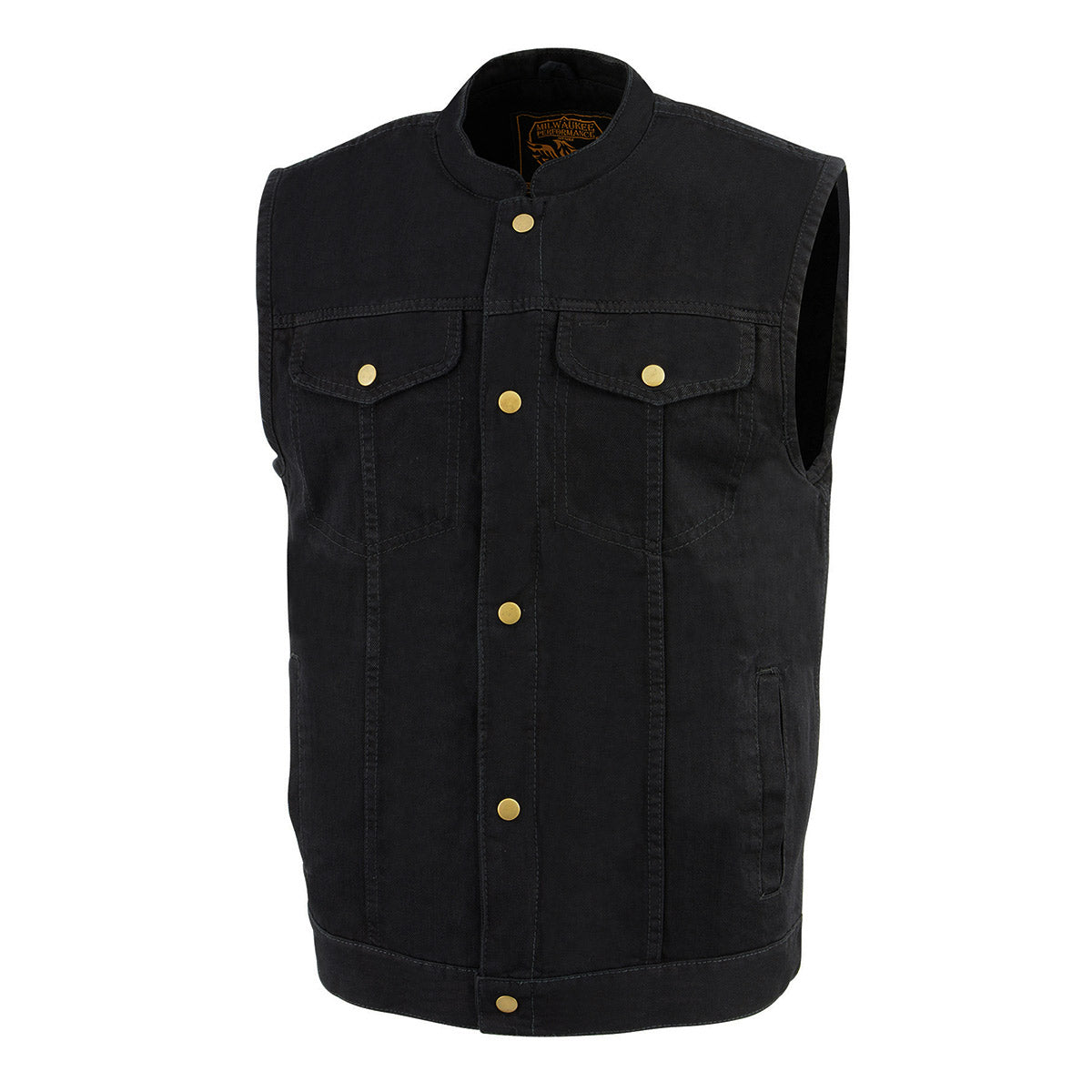 DM2238 Men's Classic Black Denim Club Style Vest with Snap Button Closure