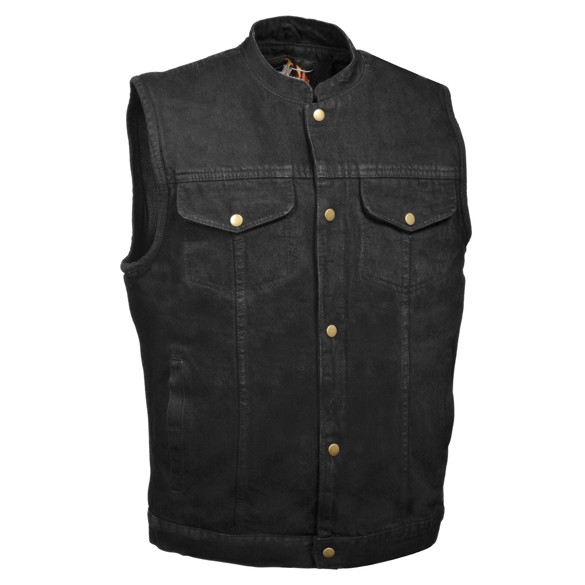 DM2238 Men's Classic Black Denim Club Style Vest with Snap Button Closure