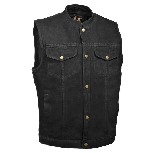 DM2238 Men's Classic Black Denim Club Style Vest with Snap Button Closure