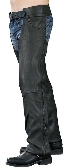 Chaps for Men's Black Thin Braided Premium Leather Jean Style Pocket Motorcycle Chaps-ML1125