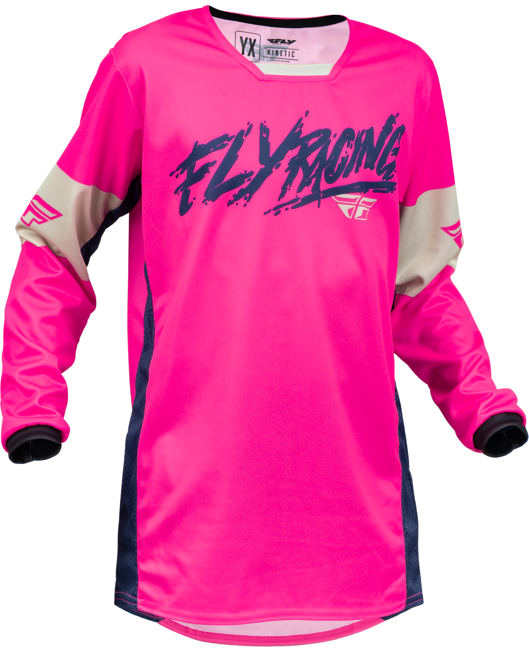 Fly Racing Youth Kinetic Khaos Jersey Pink/Navy/Tan Yx 376-424YX