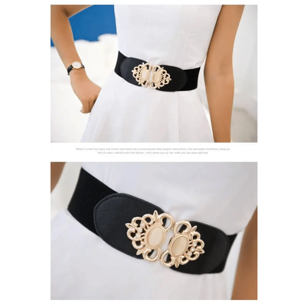 Fashion Black Elastic Waistband One-Piece Dress Women Decorative Belt  Elegant Women's Style Party Dress Belts