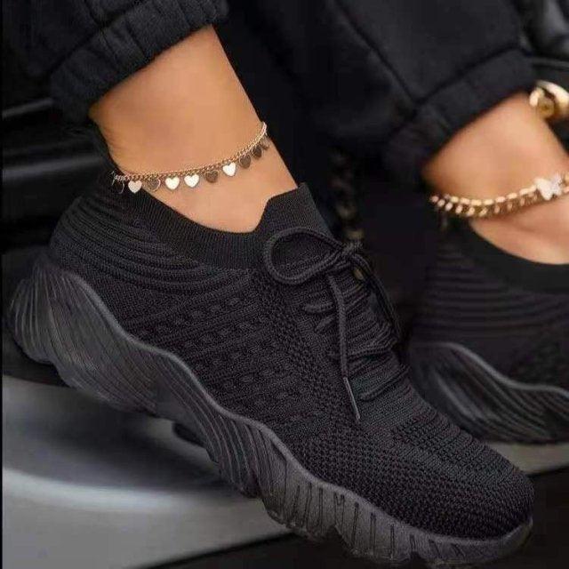 Fashion Breathable Lace Up Platform Sneakers Women Summer Flat Mesh Sports Shoes Woman Running Shoes Walking Sneakers For Women Lace Up Lightweight Tennis Shoes