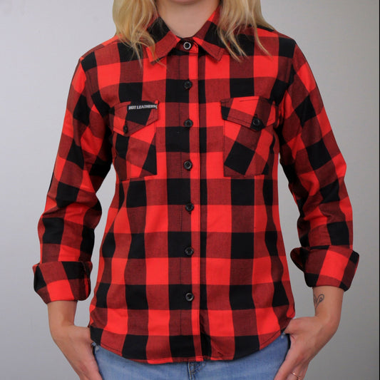 FLL3002 Ladies Black and Red Long Sleeve Flannel