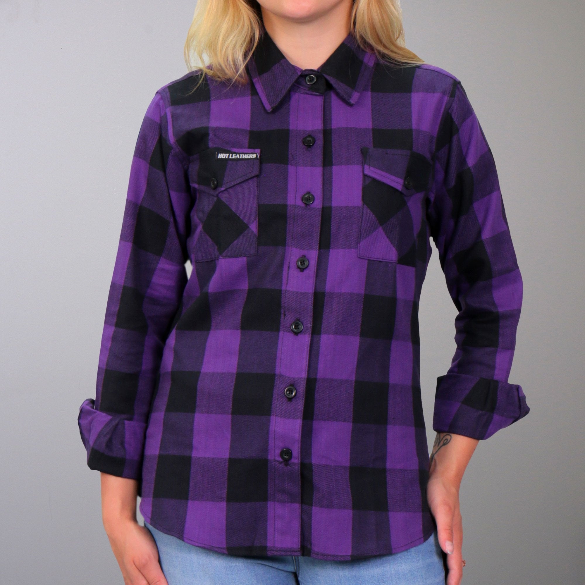 FLL3003 Ladies Black and Purple Long Sleeve Flannel Shirt