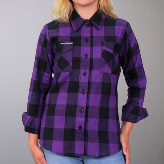 FLL3003 Ladies Black and Purple Long Sleeve Flannel Shirt