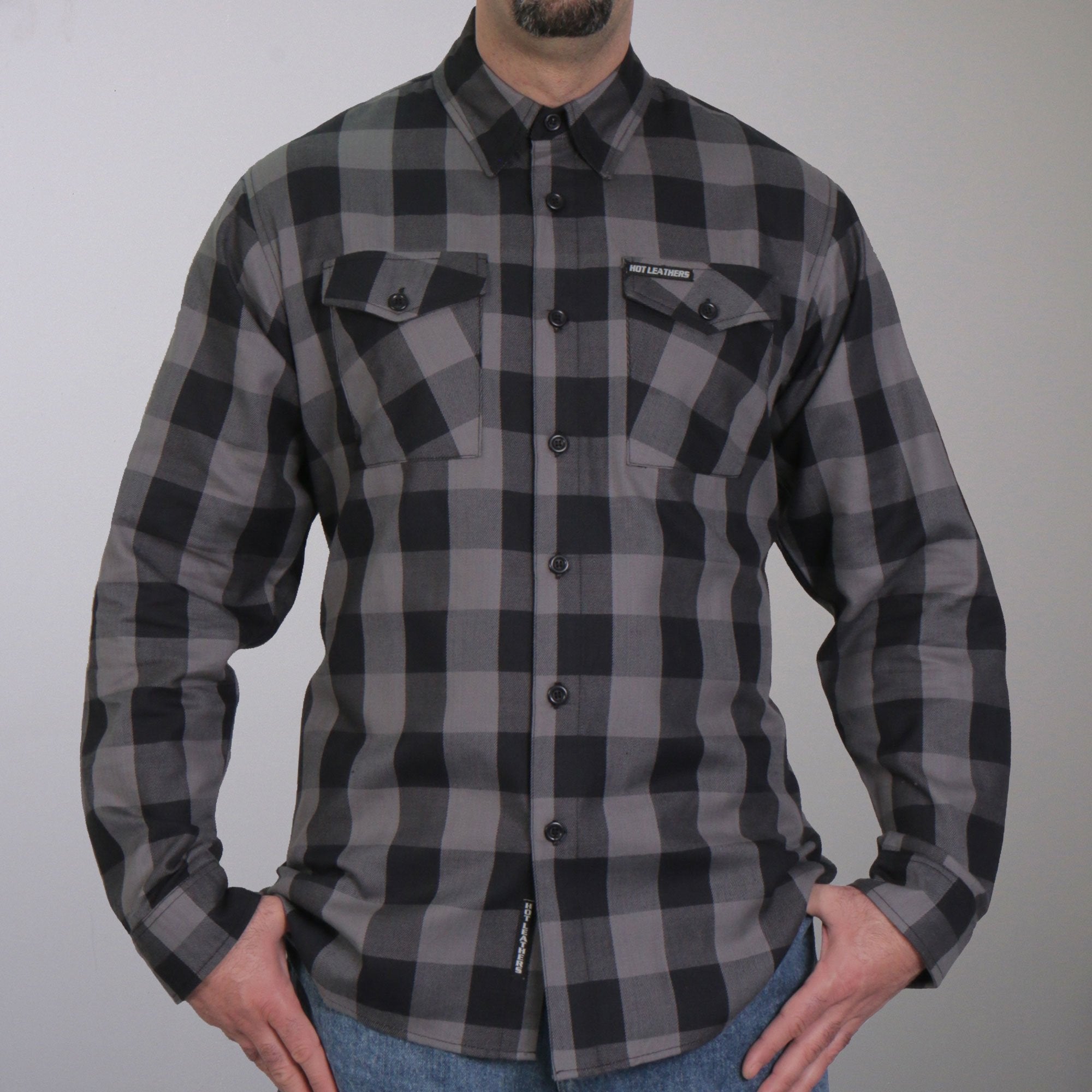 FLM2001 Mens Black and Gray Long Sleeve Flannel Shirt