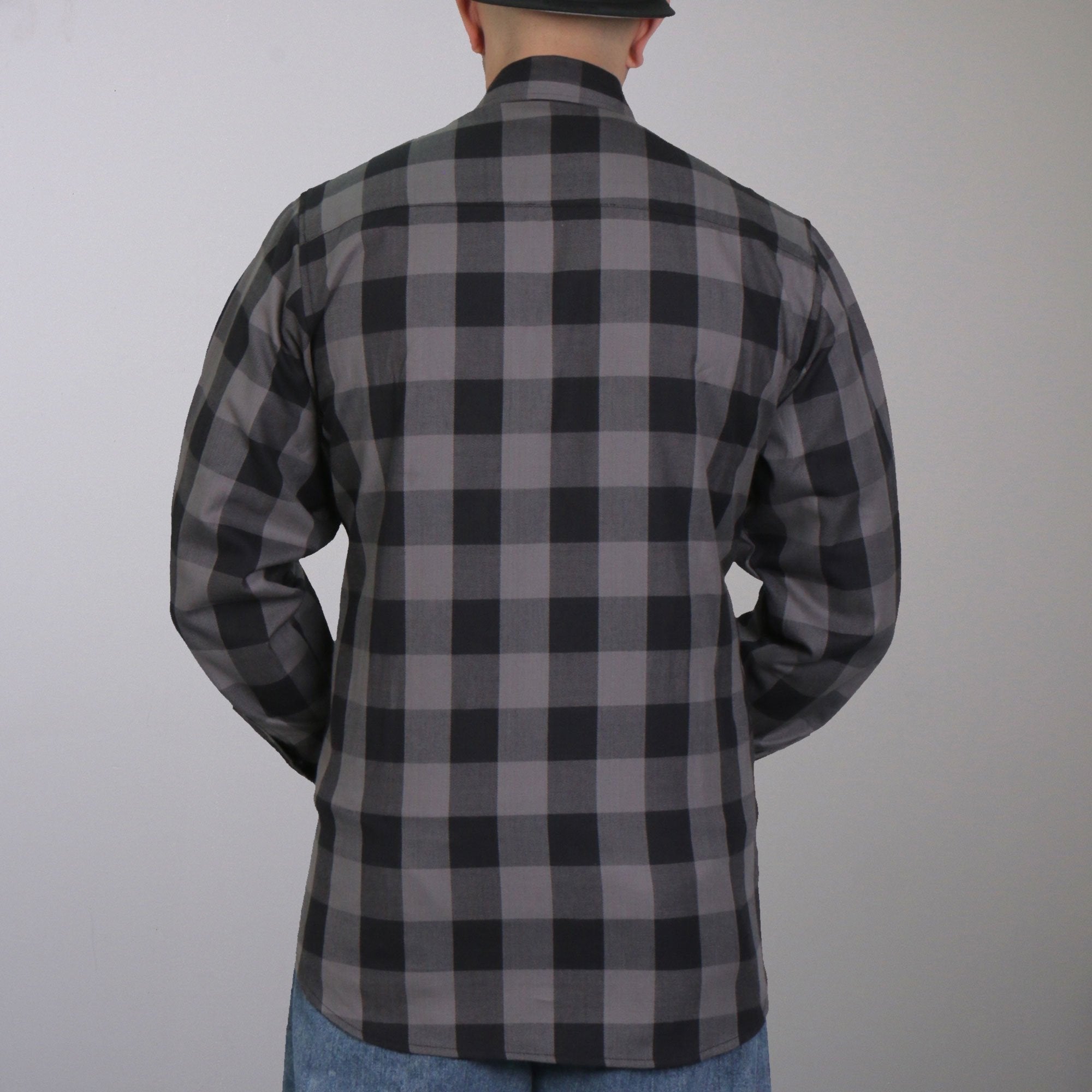 FLM2001 Mens Black and Gray Long Sleeve Flannel Shirt