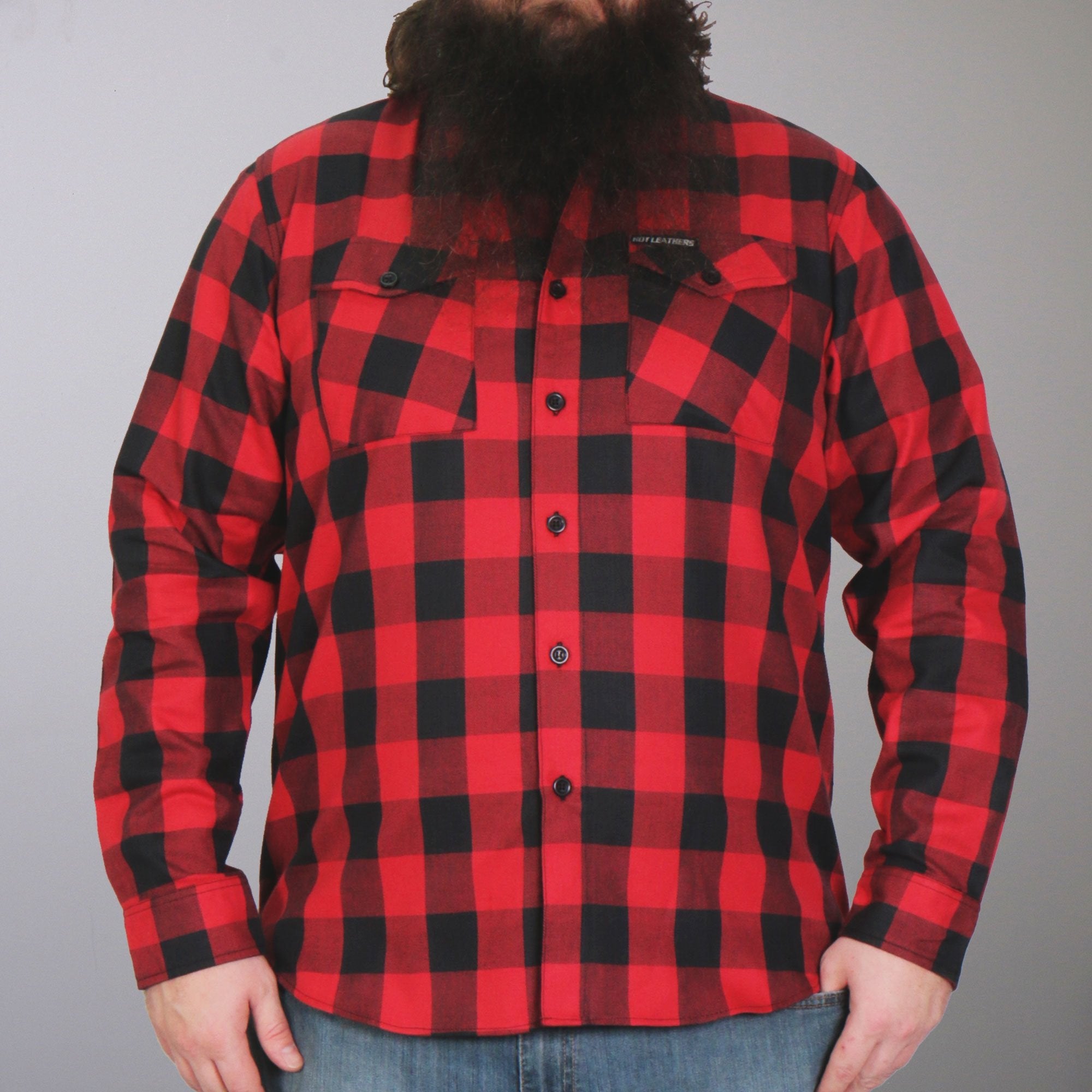FLM2002 Mens Black and Red Long Sleeve Flannel Shirt