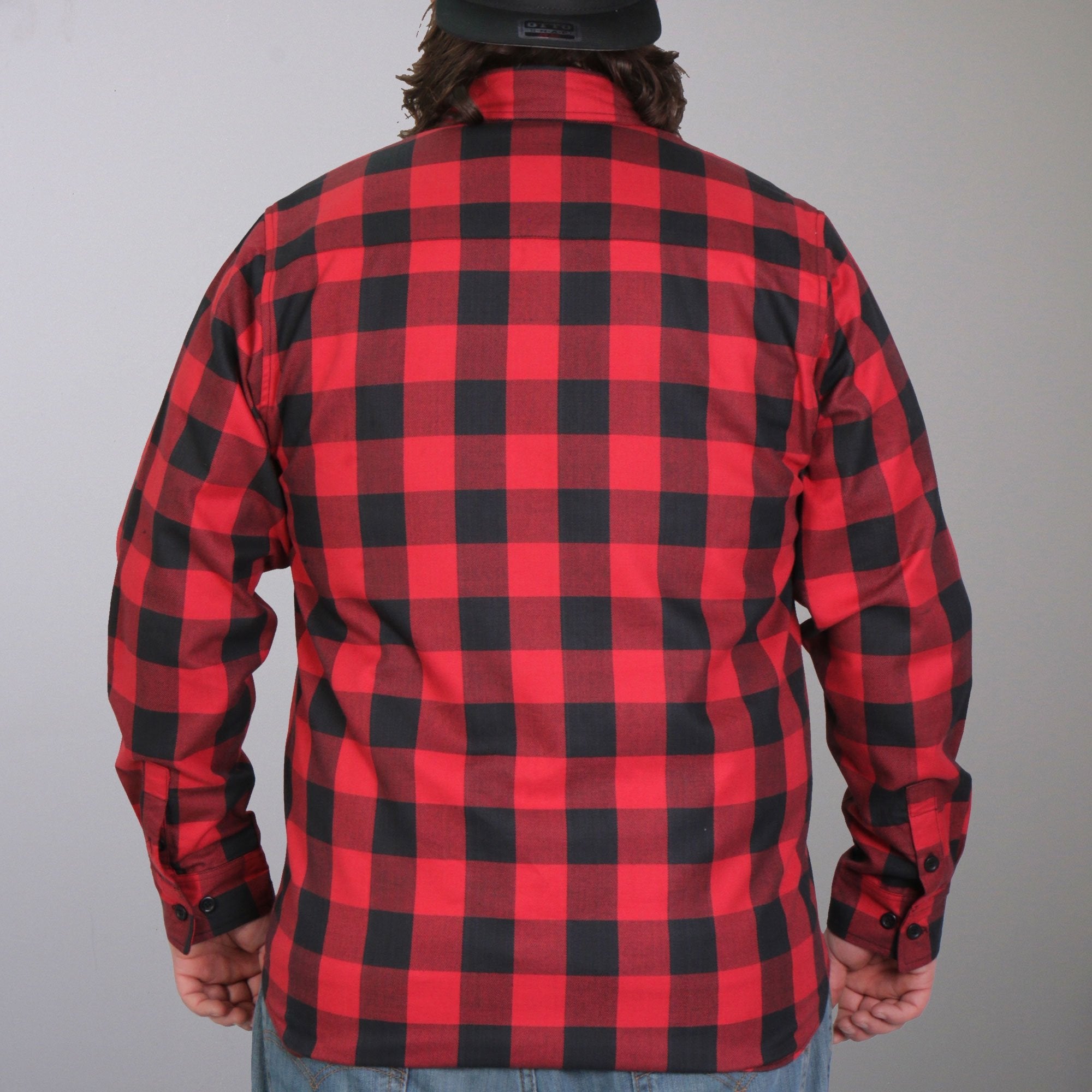 FLM2002 Mens Black and Red Long Sleeve Flannel Shirt