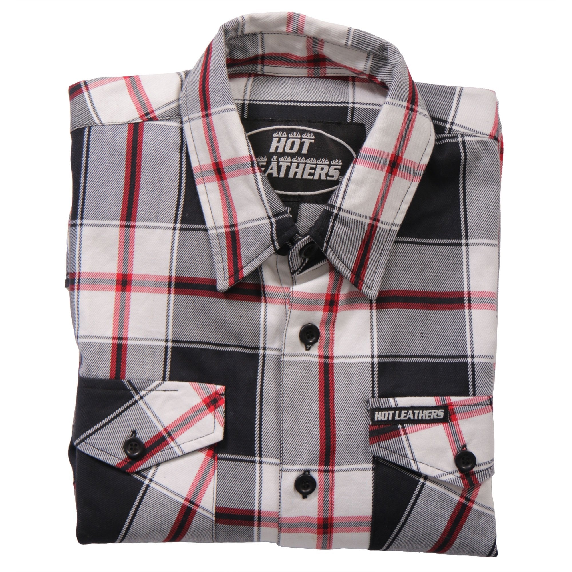 FLM2003 Mens Black White and Red Long Sleeve Flannel Shirt