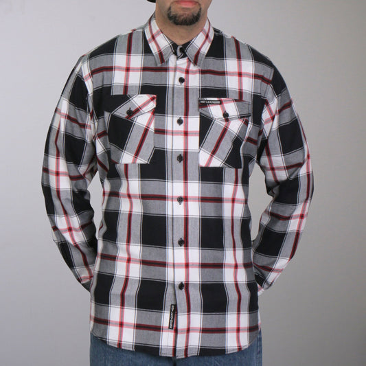 FLM2003 Mens Black White and Red Long Sleeve Flannel Shirt