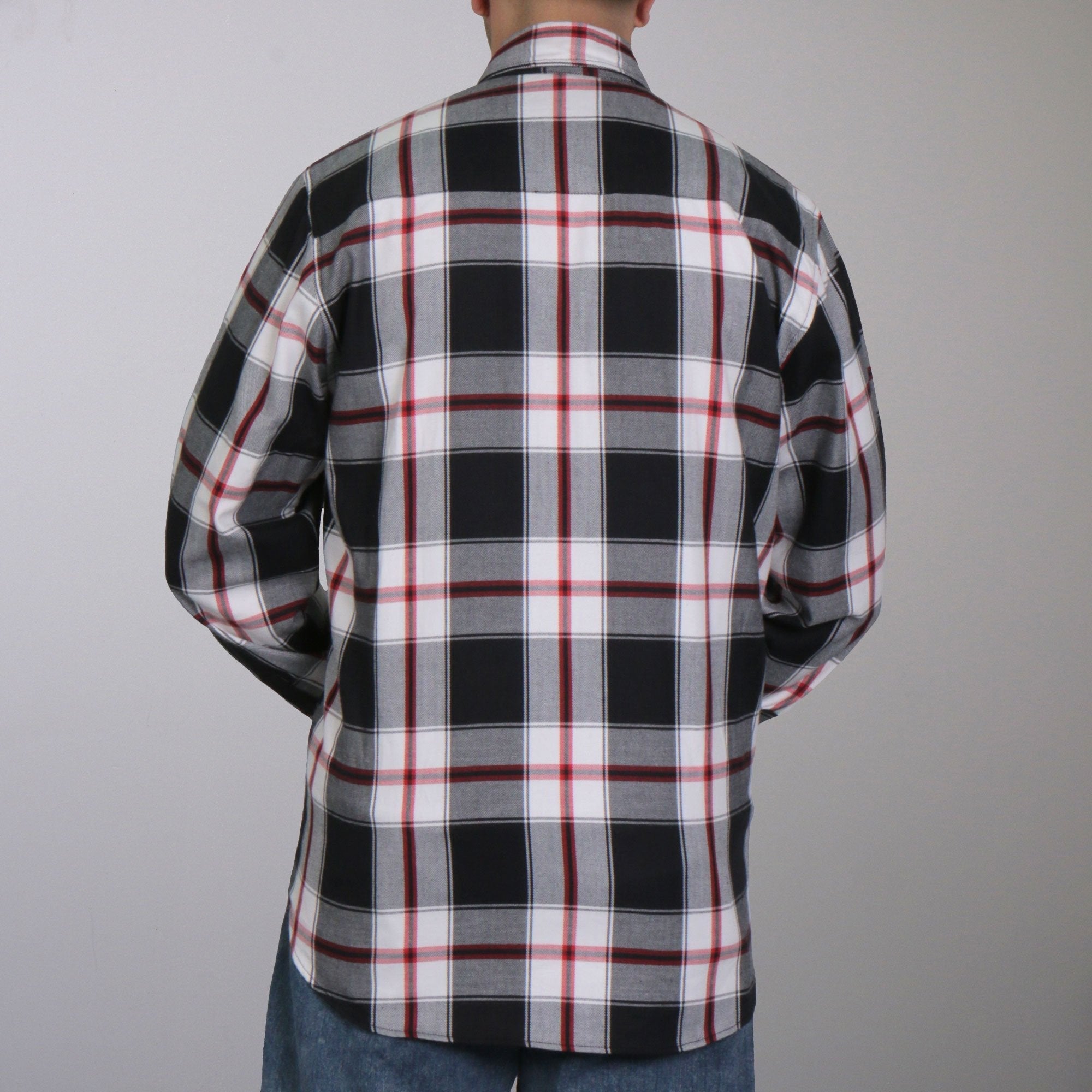 FLM2003 Mens Black White and Red Long Sleeve Flannel Shirt