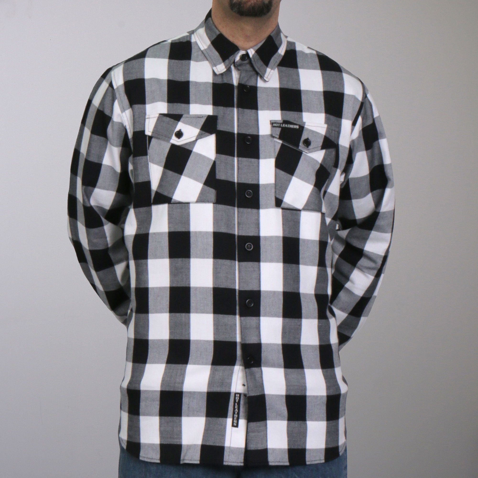 FLM2004 Mens Black and White Long Sleeve Flannel Shirt