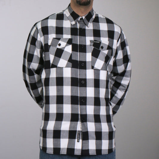 FLM2004 Mens Black and White Long Sleeve Flannel Shirt