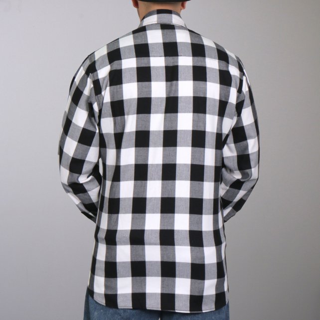 FLM2004 Mens Black and White Long Sleeve Flannel Shirt