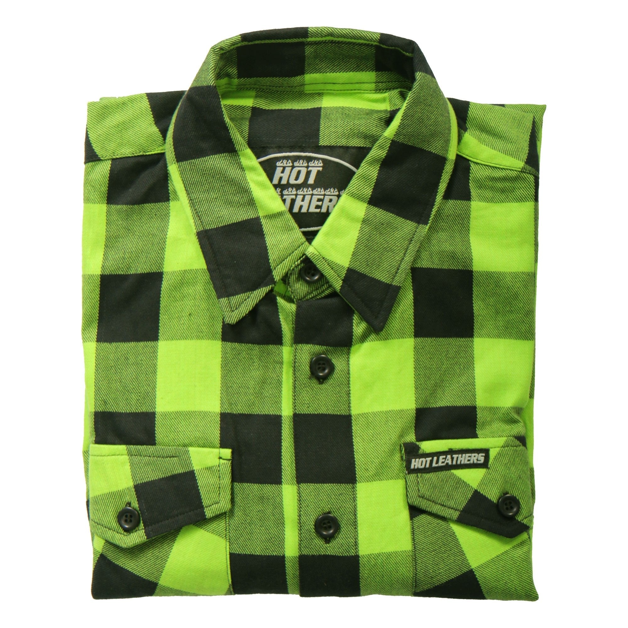 FLM2005 Mens Black and Green Long Sleeve Flannel Shirt