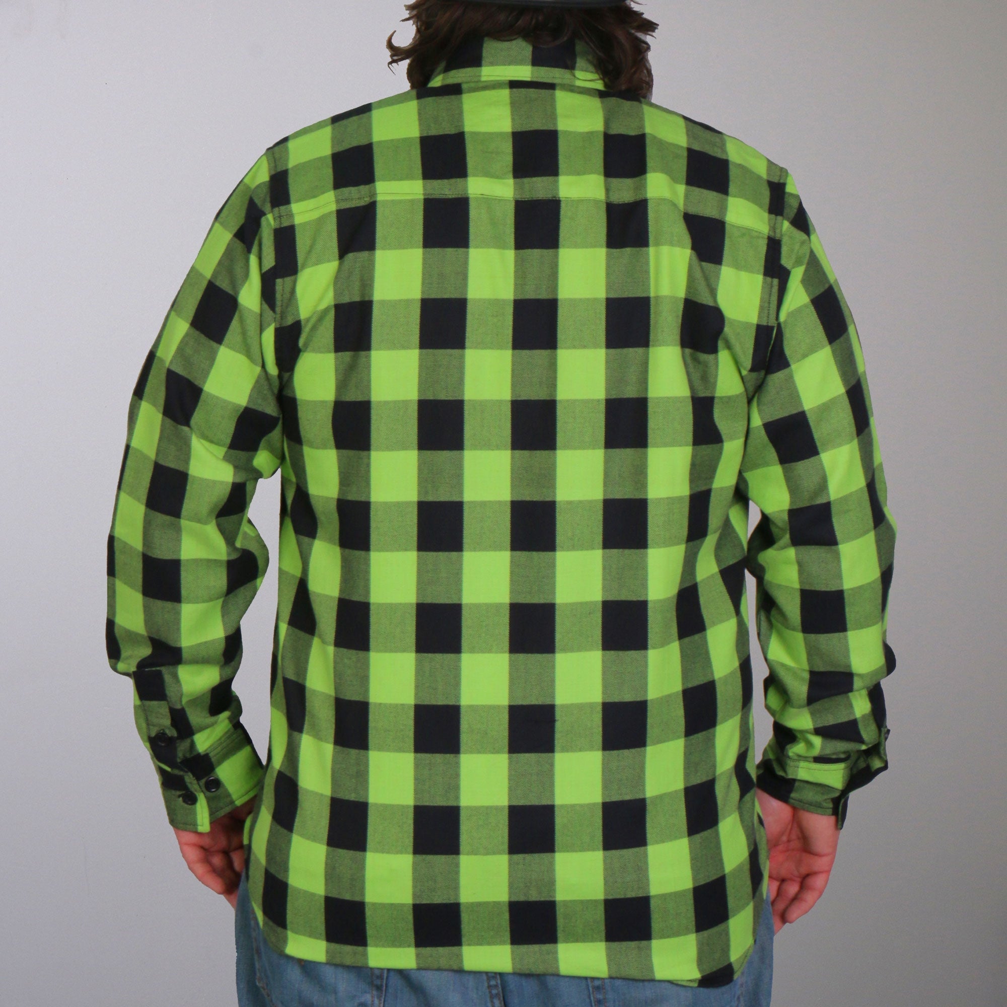 FLM2005 Mens Black and Green Long Sleeve Flannel Shirt