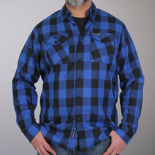 FLM2006 Mens Black and Blue Long Sleeve Flannel Shirt