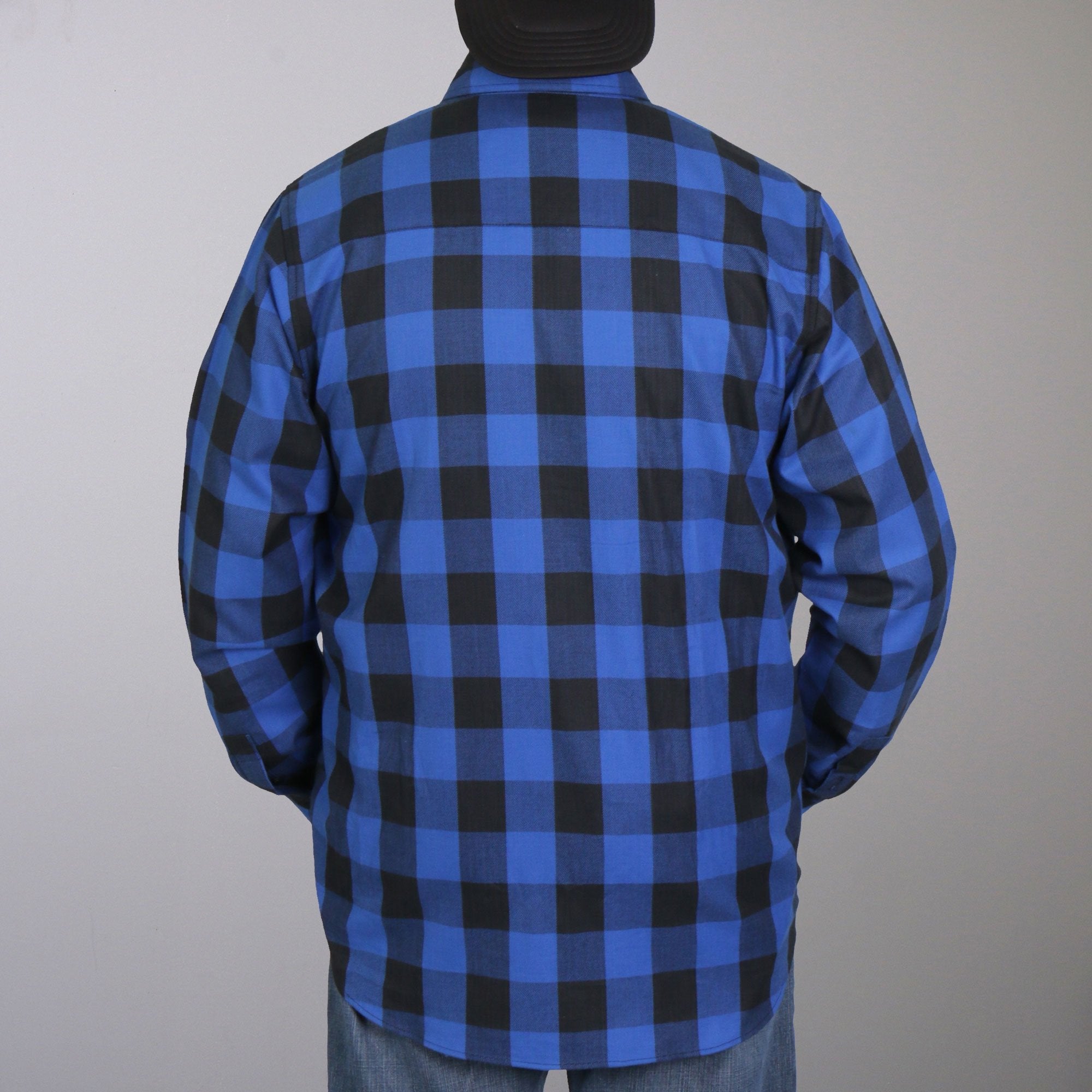 FLM2006 Mens Black and Blue Long Sleeve Flannel Shirt
