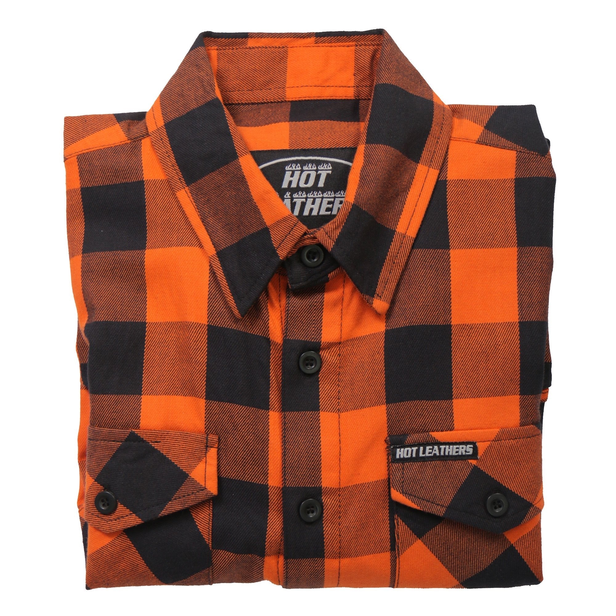 FLM2007 Mens Orange and Black Long Sleeve Flannel Shirt