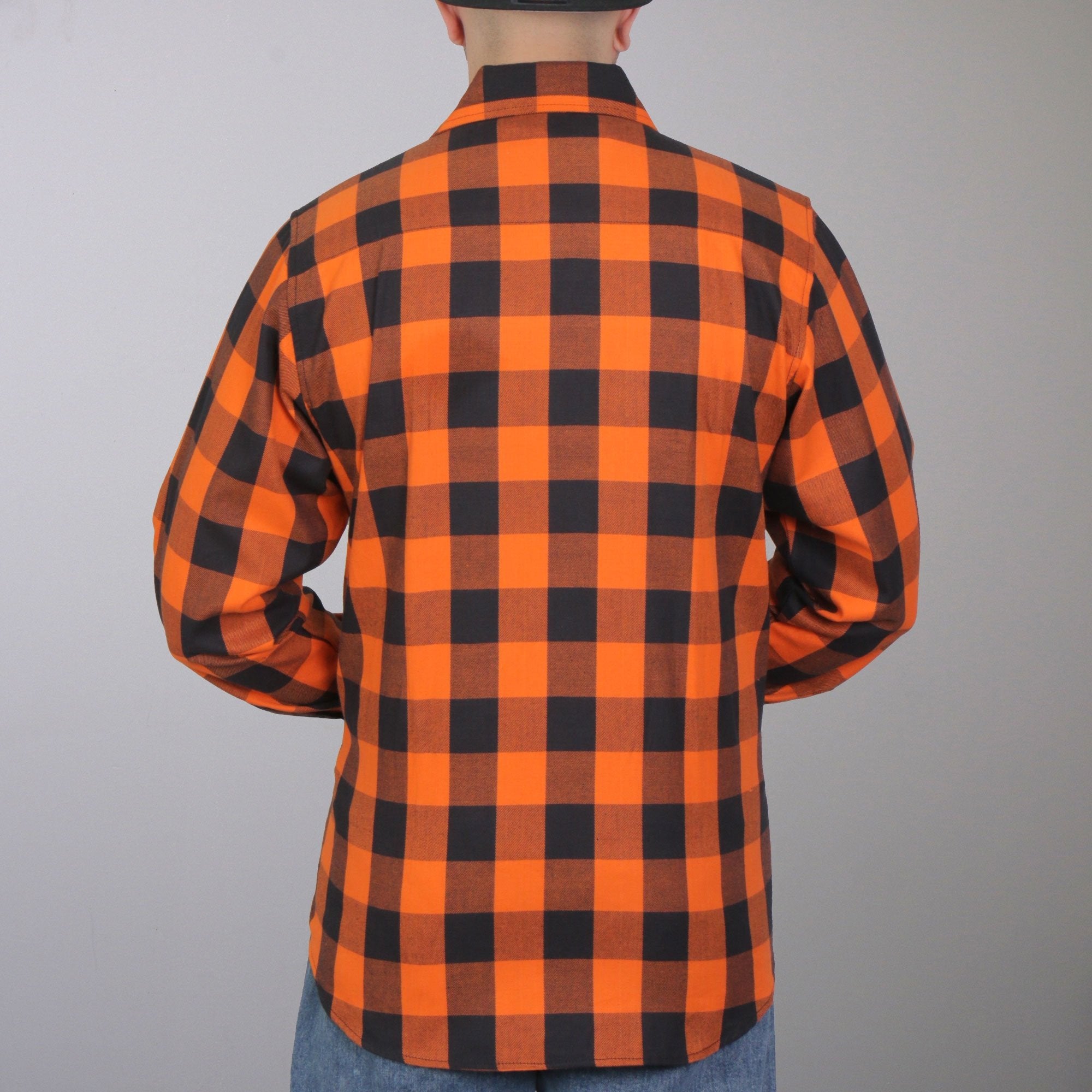 FLM2007 Mens Orange and Black Long Sleeve Flannel Shirt