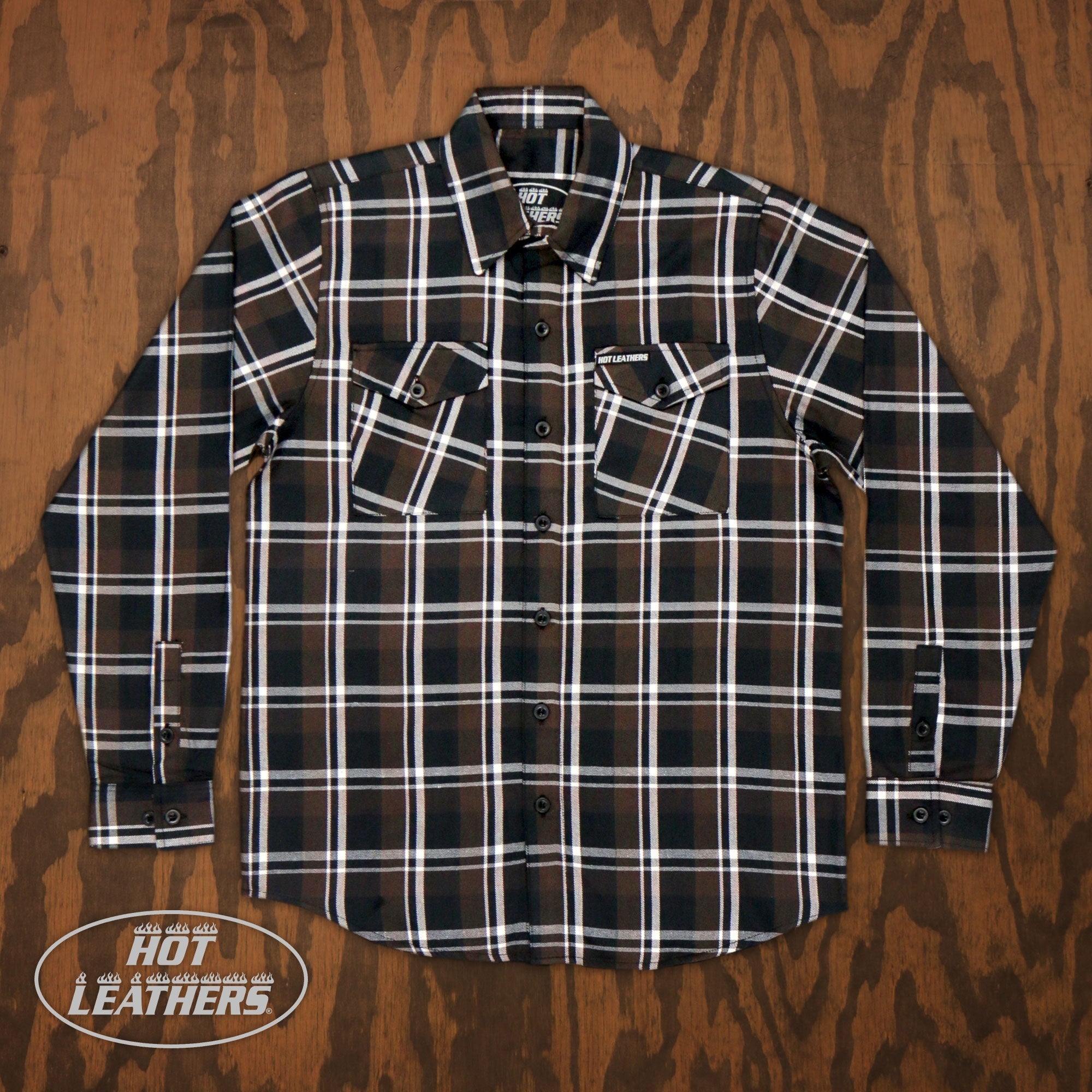 FLM2008 Mens Brown Black and White Long Sleeve Flannel Shirt