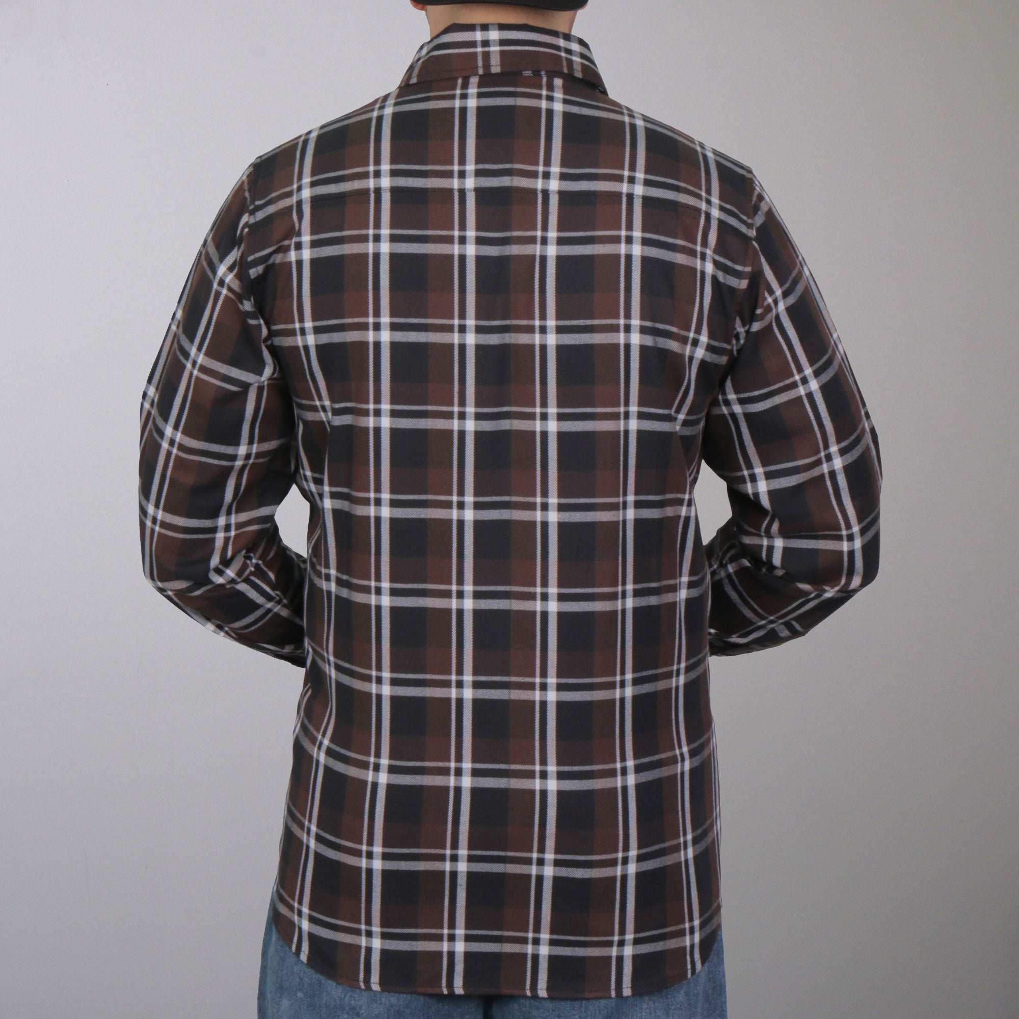 FLM2008 Mens Brown Black and White Long Sleeve Flannel Shirt