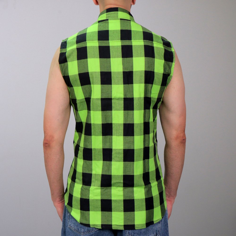 FLM5002 Men’s Black and Green Sleeveless Cotton Flannel Shirt
