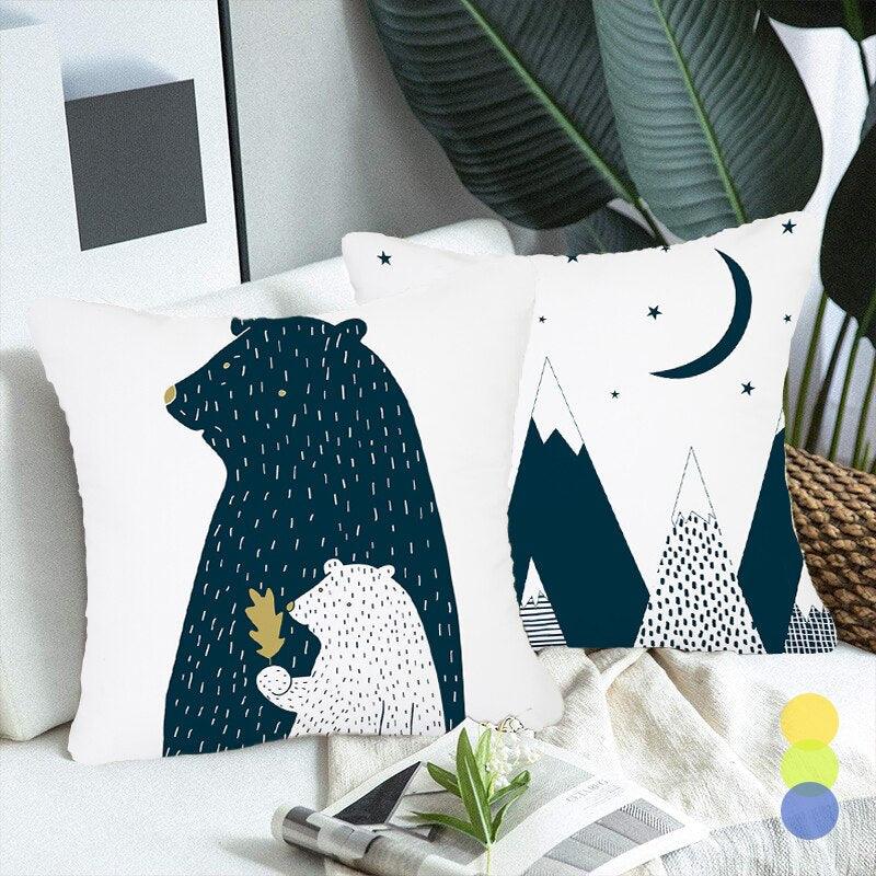 Geometry Cushion Cover Trees Cactus Bear Star Pattern Cushion Cover Pillowcase Cotton Pillow Sofa Throw White Printed Print Decorative Pillow Covers For Sofa Bed Sweet Home Decor Case 45x45CM