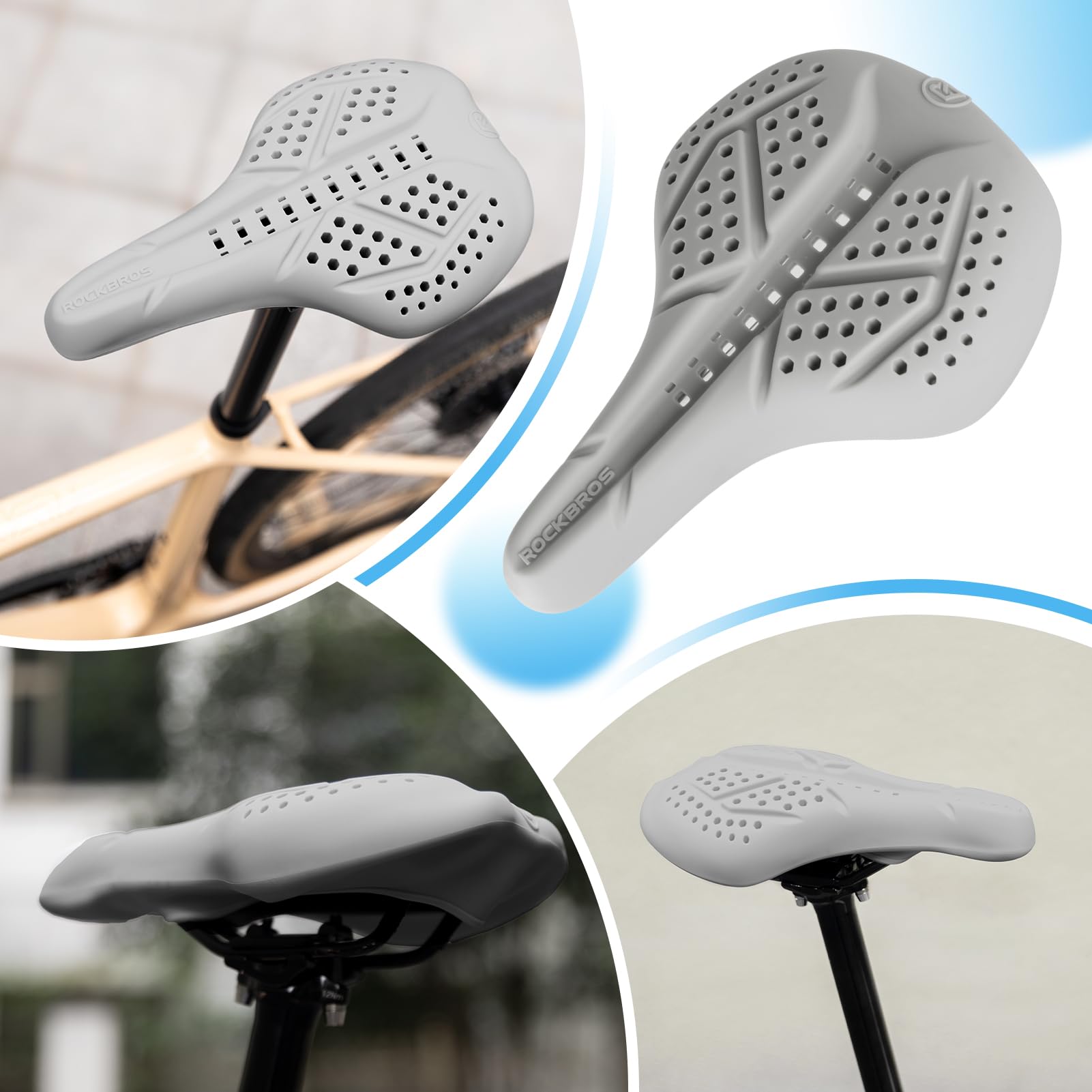 ROCKBROS Extra Soft Silicone Bike Seat Cushion – Anti-Slip, Breathable Cover