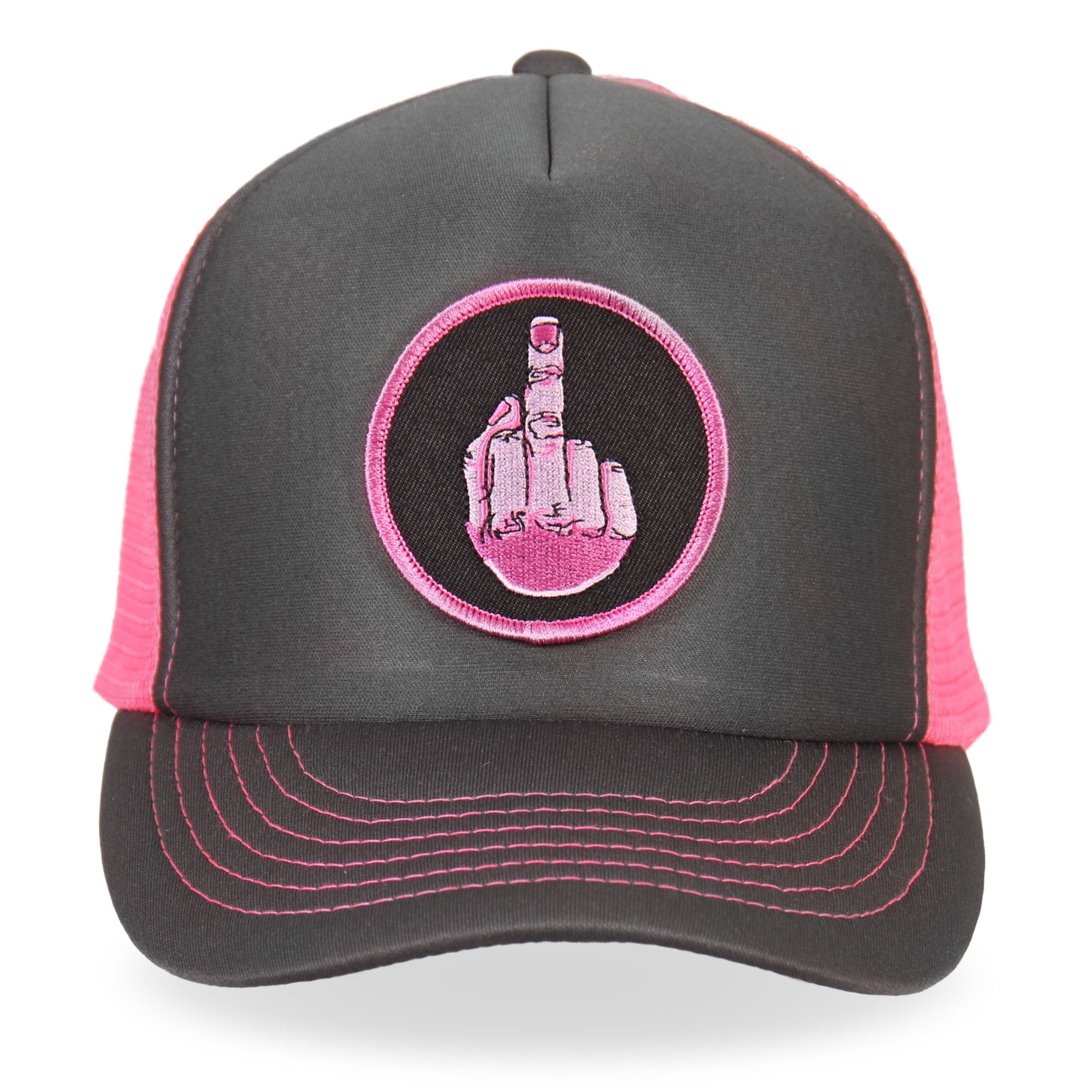 GSH1001 Middle Finger Grey and Pink Trucker Hat
