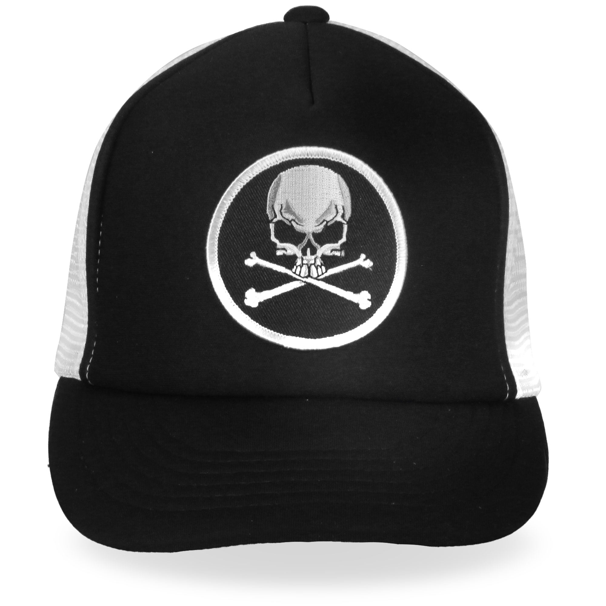GSH1008 Skull and Cross Bones Black and White Trucker Hat
