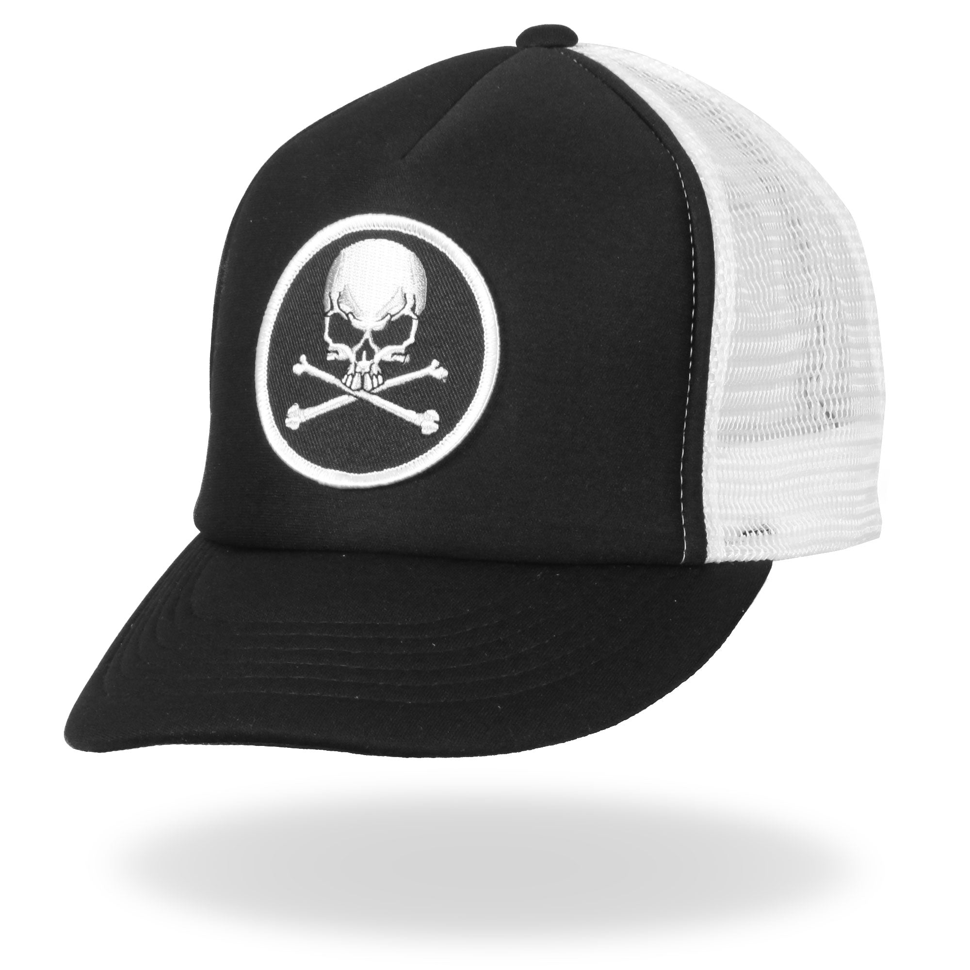 GSH1008 Skull and Cross Bones Black and White Trucker Hat